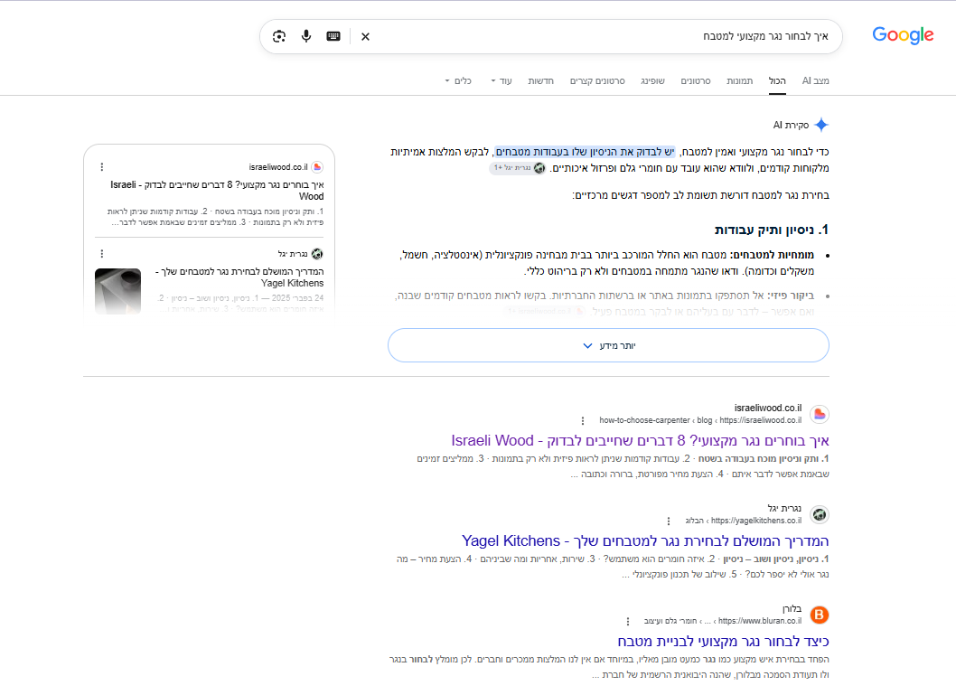 מקום ראשון אורגני — "איך לבחור נגר מקצועי למטבח"