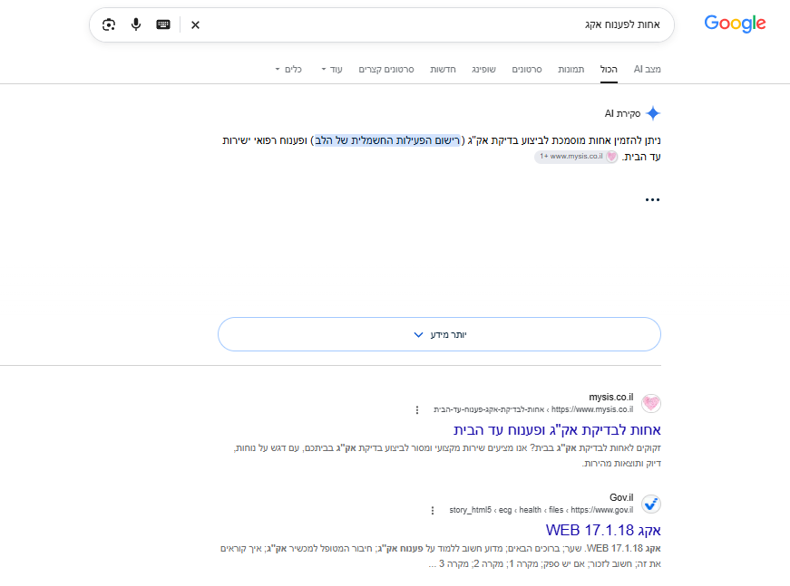 "אחות לפענוח אקג" — AI Overview ומקום ראשון